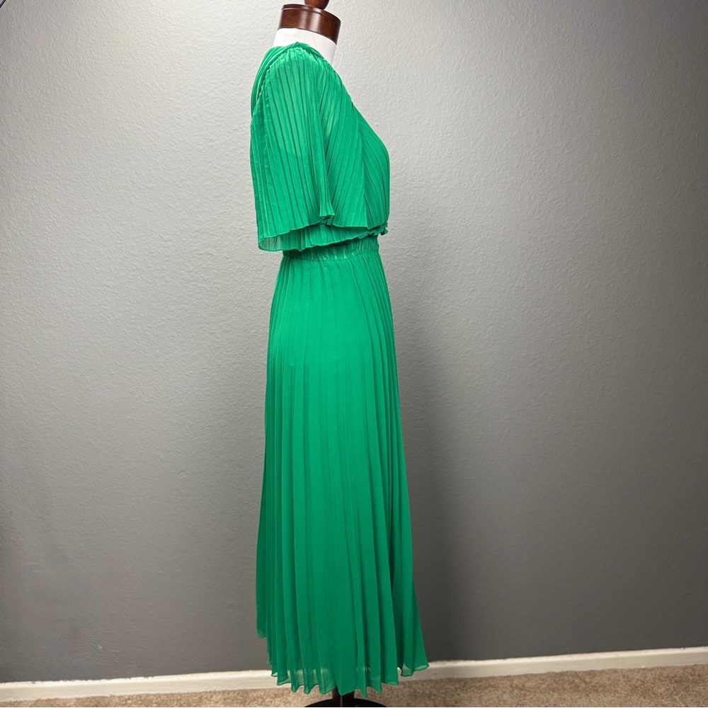 Zara Green V-neck Pleated Pull over Midi Dress Sz XS Flowing Party - Picture 6 of 8